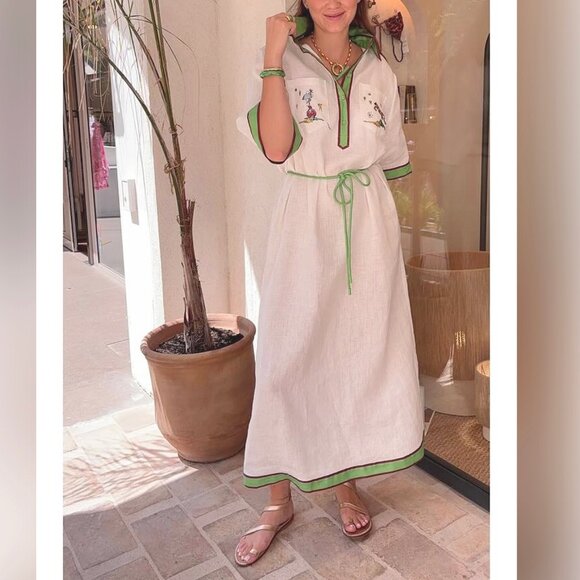 Alemais Dresses & Skirts - ALÉMAIS + Anouk Colantoni Play belted embroidered linen-gauze midi shirt dress
